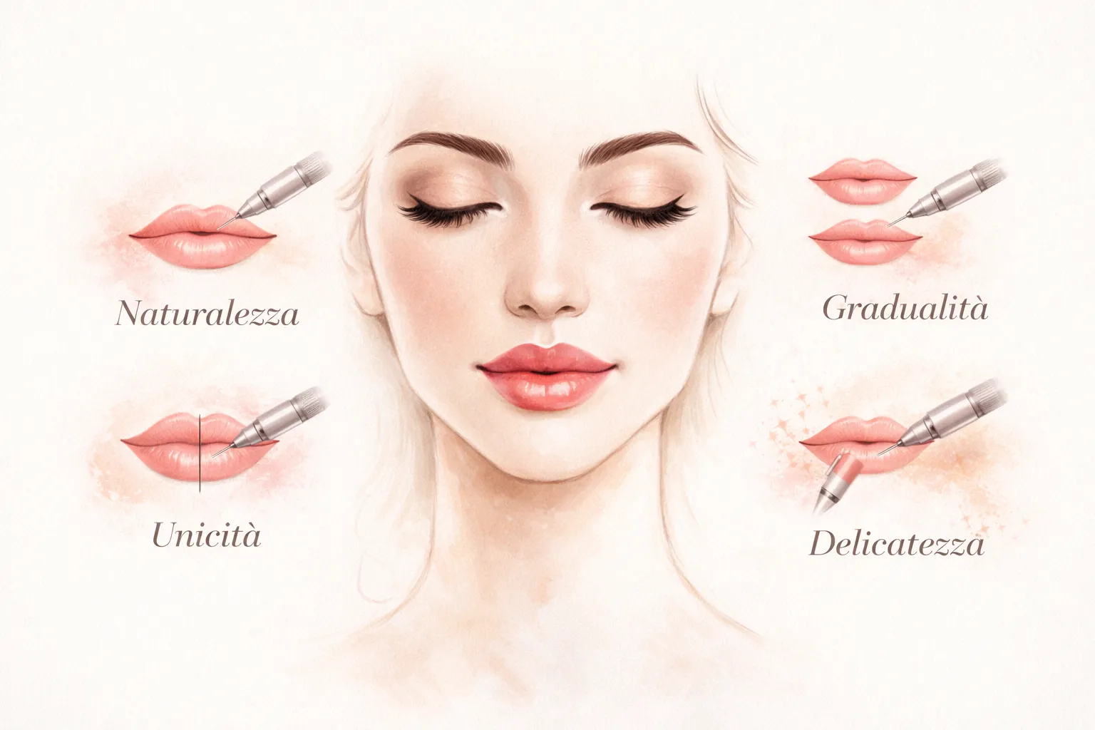 Schema delle fasi del Metodo Vanity Lips per il trattamento labbra